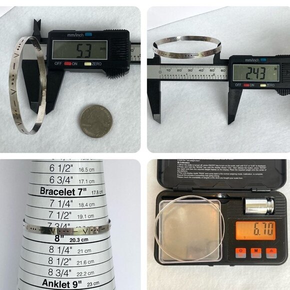 Sterling Silver 925 Round Stamped Pattern Etched Thin Bangle Bracelet 7.75" - Picture 10 of 16